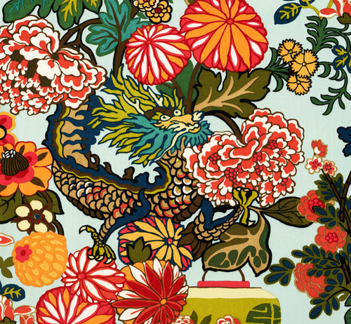 SCHUMACHER CHIANG MAI DRAGON VELVET FABRIC 81170 / AQUAMARINE