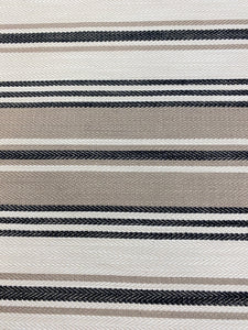 Designer Cream Taupe Black Nautical Stripe Water & Stain Resistant Upholstery Drapery Fabric WHS 3629