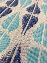 Load image into Gallery viewer, 54&quot; x 70&quot; Piece Sunbrella Alaxi Duets Dup Sea Navy Blue Turquoise Ikat Stripe Outdoor Water &amp; Stain Resistant Upholstery Fabric WHS 3500