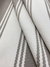 Load image into Gallery viewer, Bella Dura Brighton Driftwood Taupe Cream Stripe Indoor Outdoor Water &amp; Satin Resistant Upholstery Fabric STA 3748