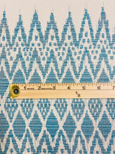 Load image into Gallery viewer, Designer Blue Teal Cream Stripe Ikat Indoor Outdoor Water &amp; Stain Resistant Upholstery Fabric STA 3292