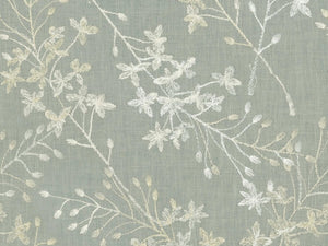 Grey Ivory Beige Floral Embroidered Drapery Fabric