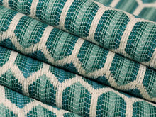 Load image into Gallery viewer, Crypton Water &amp; Stain Resistant Teal Green Cream Geometric Upholstery Drapery Fabric