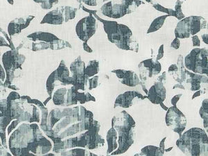 Ivory Teal Blue Floral Upholstery Drapery Fabric