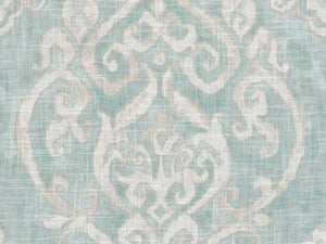 Aqua Blue Cream Grey Damask Upholstery Drapery Fabric
