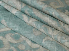 Load image into Gallery viewer, Aqua Blue Cream Grey Damask Upholstery Drapery Fabric