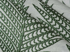Green Off White Embroidered Fern Botanical Drapery Fabric