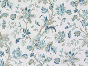 Cream Blue Seafoam Taupe Floral Jacobean Upholstery Drapery Fabric