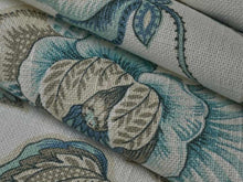 Load image into Gallery viewer, Cream Blue Seafoam Taupe Floral Jacobean Upholstery Drapery Fabric