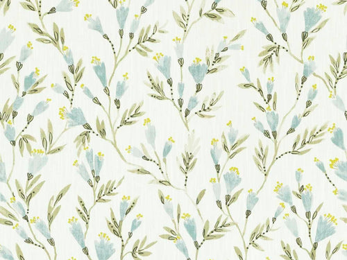 Cream Seafoam Aqua Blue Green Floral Drapery Fabric