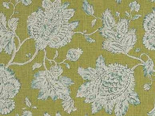 Load image into Gallery viewer, Water &amp; Stain Resistant Green Teal Ivory Floral Jacobean Upholstery Drapery Fabric