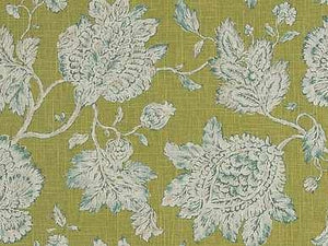 Water & Stain Resistant Green Teal Ivory Floral Jacobean Upholstery Drapery Fabric