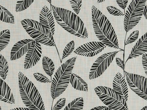 Cream Black Botanical Leaves Water & Stain Resistant Cotton Upholstery Drapery Fabric