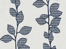 Load image into Gallery viewer, Off White Embroidered Botanical Navy Blue Drapery Fabric