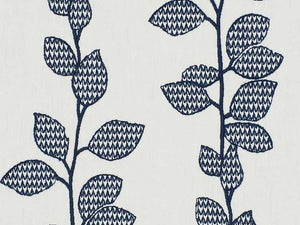 Off White Embroidered Botanical Navy Blue Drapery Fabric