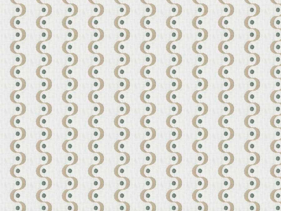 Cream Taupe Seafoam Green Geometric Embroidered Drapery Fabric