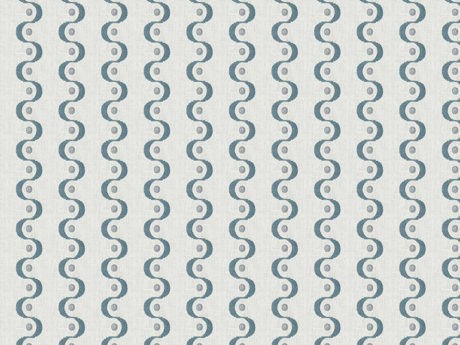Cream Blue Grey Geometric Embroidered Drapery Fabric