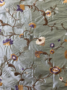 Embroidered Silk Floral Drapery Fabric Seafoam / U236