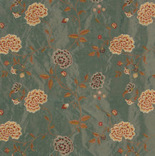 Load image into Gallery viewer, Embroidered Silk Floral Drapery Fabric Teal / U222